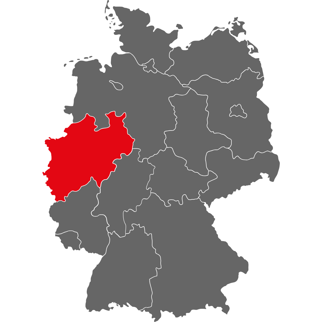 Deutschlandkarte mit Nordrhein-Westfalen rot markiert